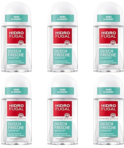 6x Hidrofugal Dusch-Frische Roll-on,starker Anti-Transpirant Schutz mit angenehm frischem Duft, Deo für starken Schutz ohne Ethylalkohol 50ml (6er Pack)
