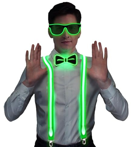 Charmofun 3pcs Bretelles LED pour Hommes, Bretelles Lumineux pour Hommes, LED Bretelle Lumineuses, pour Festival de Musique, Fête Costumée de Carnaval (vert)