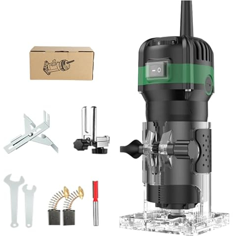 Fresa a mano elettrica per legno, fresa per legno, a 6 velocità, regolazione della profondità, pinze da 6,35 mm, 30000 giri/min, per legno, lavorazione dei metalli (senza 15 fresature)