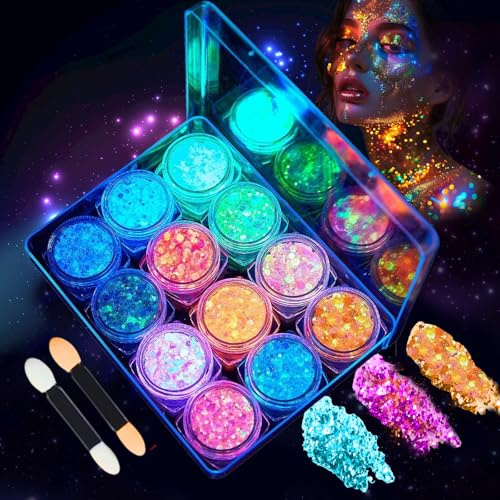 12 colores Purpurina Polvo, Traje de Purpurina Cara, Utilizado Brillo Cosmético para la Cara, Cuerpo, Uñas, Festival Maquillaje y Manualidades Brillante Decoración