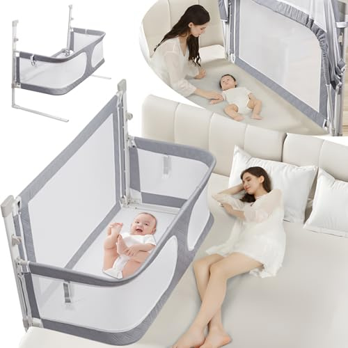 Vinteky Beistellbett Baby Elternbett Babybett Bettgitter Rausfallschutz Kinderbett Kinderbett Alternative Klappbar tragbar Grau