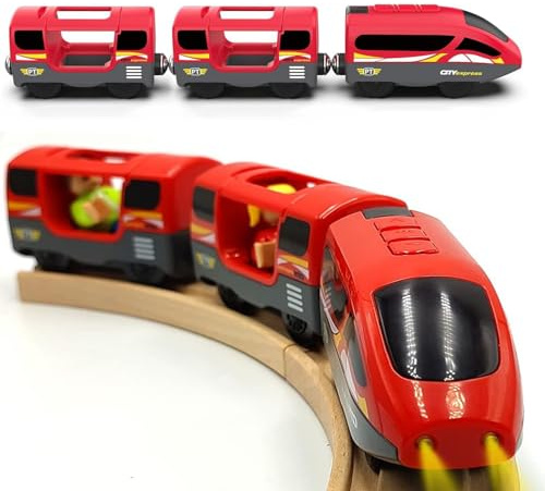 TOPLIVING Eisenbahn Zug Elektrische Lok Holzeisenbahn Spielzeug Kinder, Lokomotivzug(Magnetverbindung), Lokomotive Kompatibel mit Holzschienen Kinder Spielzeuglok, Spielzeug für Kleinkinder