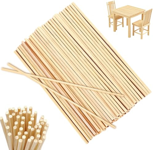 Forhandy 200 Stück Zuckerwatte Stäbe 300mm Holzstäbe zum Basteln | Holzstäbchen Lange Rund Eisstiele Kandiszucker Sticks Rundhölzer für Handwerkskunst DIY Heimwerker (4mm)