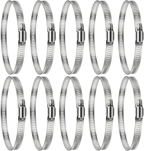 10 fascette stringitubo in acciaio inox, 20-200 mm, fascette stringitubo regolabili, fascette stringitubo grandi, adatte per tubi di scarico, ventilazione dell'asciugatrice, tubi flessibili