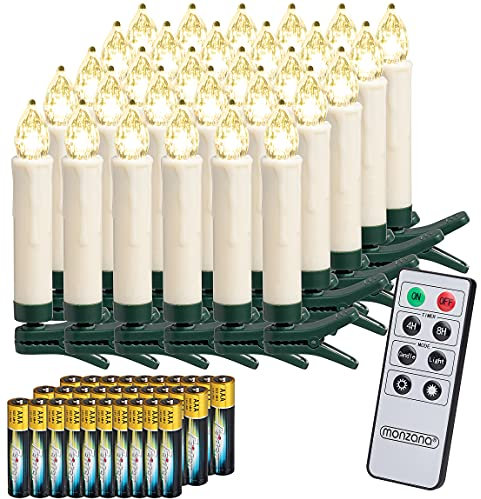Deuba® Weihnachtsbaumkerzen LED Kabellos 30er Set Batterie Timer Fernbedienung Echtwachs Optik Lichterkette Weihnachten Flackernd Warmweiß Christbaum