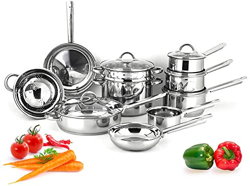 Cookware Set - 15 Piece Use with Any Stove Or Oven Non-Stick Kitchen Cookware Set Superior Stainless Steel Nonstick Pots and Pans from Jean Patrique