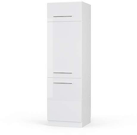 Vicco Armario para frigorífico Empotrado Fame-Line, Blanco Alto Brillo/Blanco, 60 cm