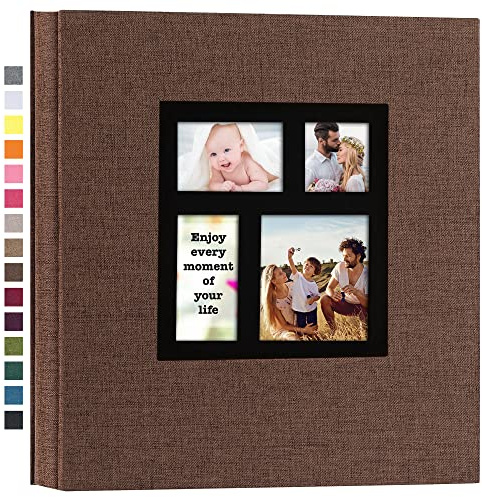 potricher Álbum de fotos de 10 x 15 cm, 600 fotos de lino, tapa dura, gran capacidad para familia, boda, aniversario, bebé, vacaciones, (marrón, 600 bolsillos)