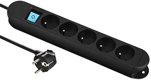 Electraline 30922 Professionelle Steckdosenleiste mit 2 Magneten zur Befestigung, 5 Steckdosen 16 A, Kabel 3 m, H05VV-F 3G1,5 mm², Schwarz