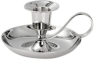 NKlaus Handleuchter Klassik Messing vernickelt Kerzenhalter Höhe 5cm Ideal für den Einsatz mit Stabkerzen oder Tafelkerzen mit einem Durchmesser von 2–2,2 cm Kerzenständer 10890