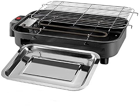 HIZQ Grill Barbacoa Eléctrica Sin Humo, 1300W, Superficie De Cocción 39X24cm, Termostato Ajustable, Apto Para Lavavajillas, Baja Generación De Humo