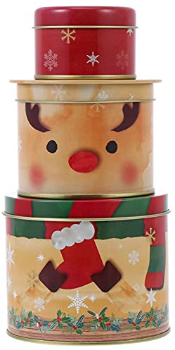 Angoily Boite Metal Pour Biscuit, Lot De 3 BoîTes à Biscuits En MéTal Pour NoëL, Trois ÉTages, Conservation Pour Bonbons, Chocolat, Cookies, Hiver Cadeau Anniversaire, DéCoration Boite Cadeau