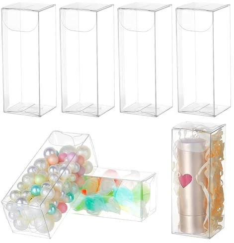 NBEADS 30 Cajas de PVC de plástico Transparente, 3x3x8cm Cajas de Embalaje de Regalo Transparentes para Bodas, Fiestas, Cajas de Regalo para Caramelos, Galletas, Pasteles, Regalo y moldes
