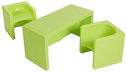 ECR4Kids Tri-Me Table and Cube Chair Set, Multipurpose Furniture, Lime Green, 3-Piece