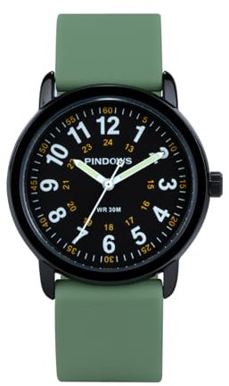 PINDOWS Womens Silicone Band Design Analog Quartz Wrist Watches for Young Women Ladies, Students, Waterproof Unisex Watch Luminous Dial.