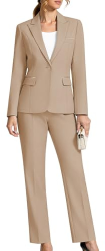 Kelyaa Women's 2 Piece Business Office Suit Lady Peaked Lapel Slim Fit One Button Blazer Jacket and Pants Set Khaki