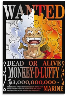 Generisch Anime-Poster One Piece Wanted, Luffy Gear 5, Gemälde auf Leinwand, Wandkunst, Poster, Rollbild, Wanddekoration, Heimposter, 50 x 75 cm