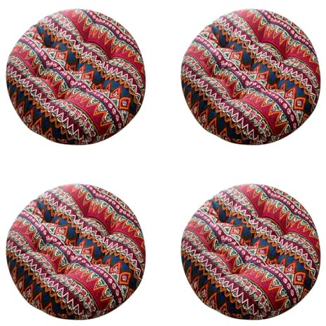 Factorys 4er Set Stuhlkissen rund 40cm Sitzauflage Waschbarekissen rutschfest & gemütlich für Stühle Indoor Outdoor Sitzkissen (E)