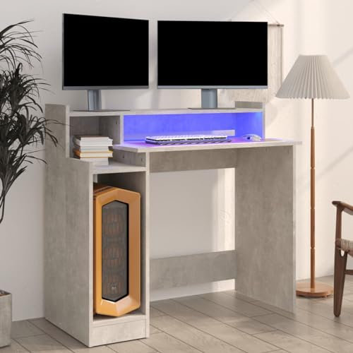 ZEYUAN Schreibtisch Betongrau 97x45x90 cm Holzwerkstoff, Gaming Tisch, Computertisch, Computer Desk, Office Table, Bürotisch, Arbeitstisch, Nähtisch, Pc Tisch