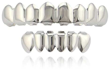 Qiwenr 1 Set Zähne Hip Hop, Hip Hop Teeth Grills, Rapper Zahnspange, mit 2 Silikonformleisten, für Musikfestival, Modenschau, Halloween, Partys, Rollenspiele, Geeignet für Männer und Frauen