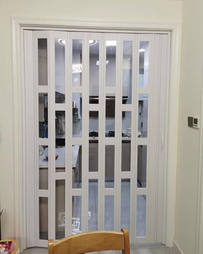 Schiebetür 23-80 Breite Ziehharmonika-Falttüren für Küchentüren, Weiße Raumteiler aus Aluminium und Acryl, Zweifach Faltbar, Schiebetür für Innenschranktüren(25x80in(63.5x203cm))
