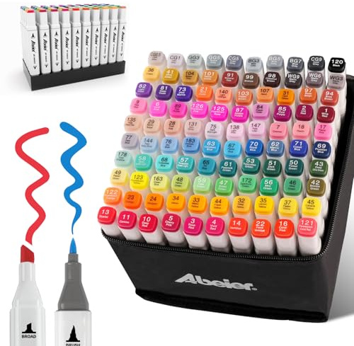 ABEIER Alkohol Marker Stifte Set,100 Farben Pinsel Marker Stift Doppelspitze Filzstifte Brush,Pinsel Alkoholmarker für Zeichnen,Skizzieren,für Lehrer, Inkl.1 Blender