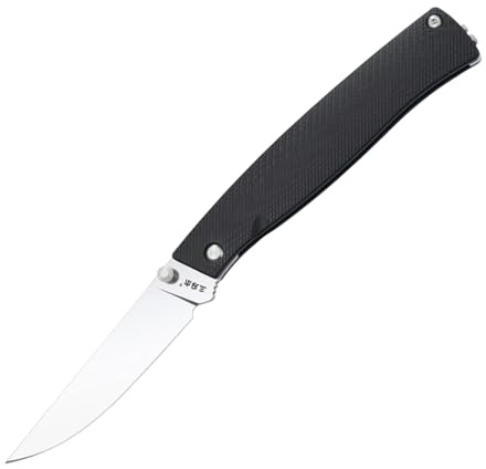 Sanrenmu Faltmesser mit Tasche abnehmbarer Clip, 3.15 12C27 Stahlklinge G10 Griff Faltmesser Utility 311L für Outdoor Camping Wandern (Schwarz)
