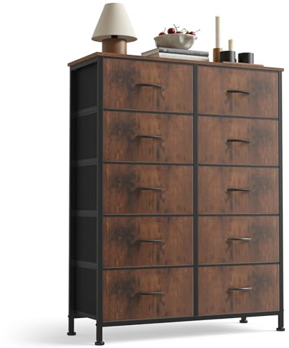 Sweetcrispy 10 Drawer Tall Dresser for Bedroom & Living Room, Brown