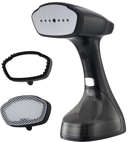 KLAMER Dampfglätter 1800 W, in 30 bis 60 Sekunden bereit, 25 g/min Dampf | 2 Dampfstufen und 2 Aufsätze für alle Stoffe von Seide bis Baumwolle. Abnehmbarer 280 ml Wassertank und Display-Steuerung