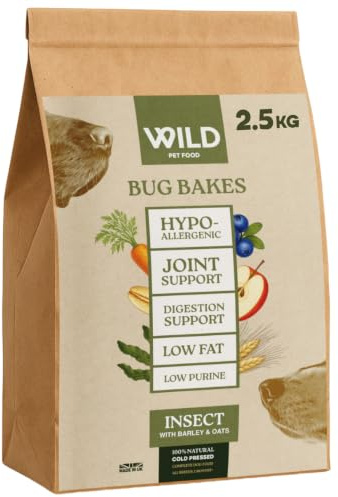 Bug Bakes Insect Dog Food with Barley & Oats – Hypoallergenic, Joint & Digestion Support, Low Fat & Low Purine, Natural Complete Dry Dog Food, 2.5kg