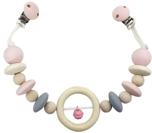 Hess Holzspielzeug 12969 - Collana in Legno per Bambini dai 3 Mesi in su, Fatta a Mano, con 2 Clip di Sicurezza, Lunghezza Circa 49 cm, per Passeggino e ovetto