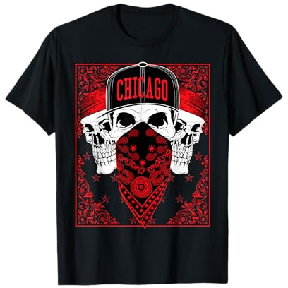 Herren calidesign Chicago rot Bandana T-Shirt Skull Gangster OG Chi T-Shirt