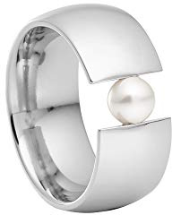 Heideman Ring Damen silber Edelstahl Perle weiß Gr.64 poliert | Perlspannring Silber, Edelstahl, breit mit perlmuttschimmernder Perle im Spannschlitz, Damen, nickelfrei, Geschenk