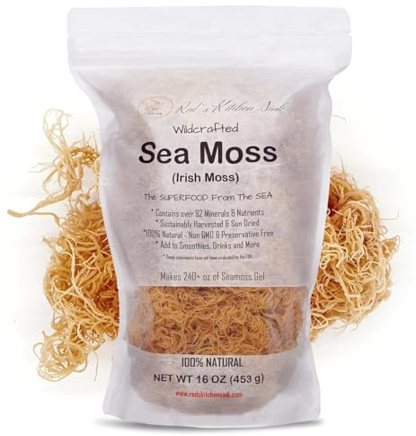Red's Kitchen Sink Irish Sea Moss | Seamoss | 1 Pound | Wildcrafted - 100% Natural, Makes 240+ oz of Sea Moss Gel, from St. Lucia - 16oz