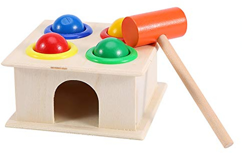 Tnfeeon Holzspielzeug und 4-Ball Set, Kinder Kinder Hämmern Spiel Lernen Pädagogisches Spielzeug Pushing Box
