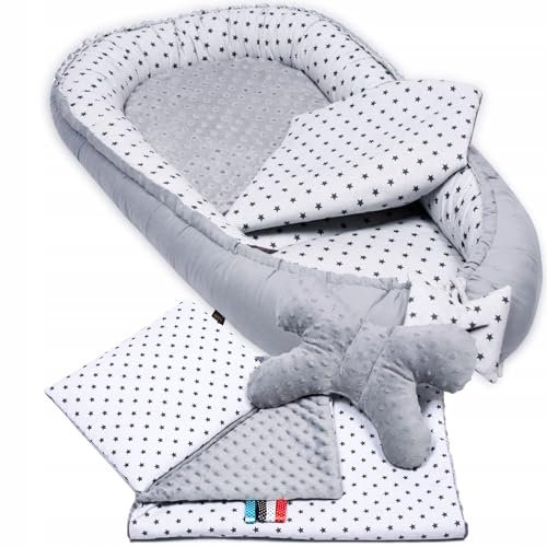 PaLulli 3-TLG Baby Ausstattung-Set Kuschelnest Babynest 95x55cm Baby-Matratze Kuscheldecke Babybett 100% Baumwolle Hypoallergisch Für 0-8 Monate