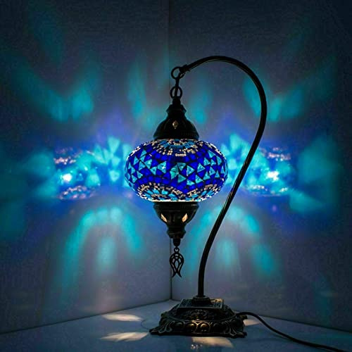 ENVA (20 Variations) Turkish Moroccan Mosaic Lamp Light - Turkish Lamp - Handmade Mosaic Swan Neck Table Desk Bedside Lamp- Free LED Bulb (3005)