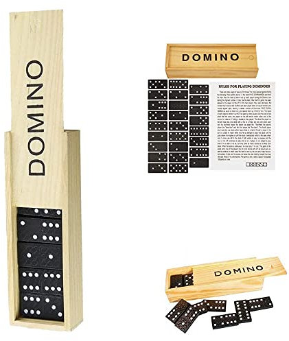 D.A.Y. Republic 28pc Double Six Classic Retro Domino Game, Traditional Set in Wooden Case, Educational Travel Sized Toy (Dominoes in Wood Box)