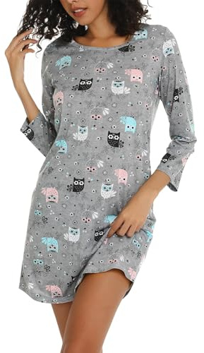 ENJOYNIGHT - Camicia da notte da donna a maniche lunghe, in cotone, con stampa, biancheria da notte, camicia da notte per donna, XXL