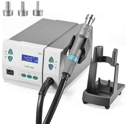 Soiiw 110V 861DW Hot Air Rework Station 1000Watt Heat Gun Soldering Station Brushless DC Vortex Blower for Miro Soldering Rework,Large LCD Screen Display with 3pcs Free Nozzles