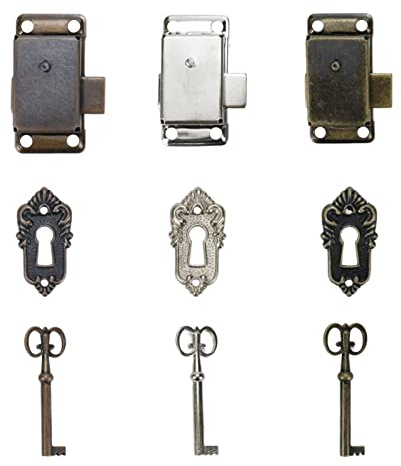 Wealrit 3er-Set Schrankschloss, Vintage-Schubladenschloss mit Schlüsseln, Retro-Schrankschloss für Schrankkoffer (Rot, Bronze, Silber, Grün, Bronze)