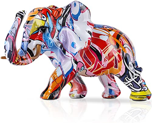 LCCCK Elefant Decor Kreativität Graffiti Elefantenfiguren, Harz Bunte Elefantenstatuen Wohnkultur Kunst Elefantenstatue, geeignet zum Füllen von Raumdekoration im Wohnzimmer, Schlafzimmer, Büro (B)