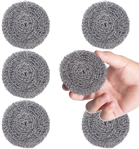 Edelstahl-Topfreiniger für Küche und Haushalt, Stahl-Reinigungsgeschirr, mittlere Größe (6 Stück x 25 g)