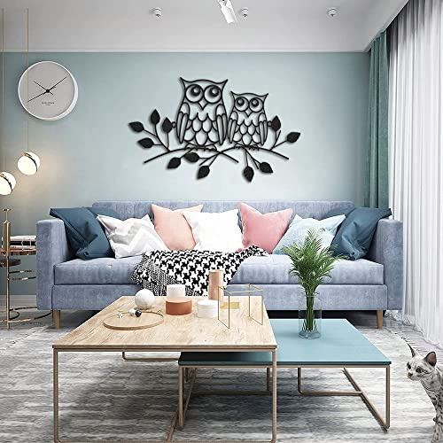 JILIP Eule Metall Wandkunst Schilder, Metall Eule Deko Auf AST, Schwarze Hängende Wanddeko Plakette, Indoor Gartenskulpturen Im Freien (Size : 19.7IN/50cm)