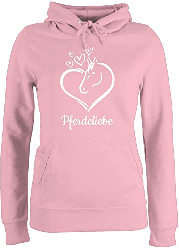 Pullover Damen Hoodie Frauen - Pferd Pferde - Pferdeportrait - mit Wunschtext - S - Hellrosa - Pulli Name Personalisieren pferden Reiter Oberteil mädchen pferdemotiv pferdeliebe Hoody