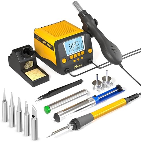Muibe Stazione saldatore JK882, stazione di saldatura e rilavorazione ad aria calda SMD 2 in 1, dotata di funzioni preimpostate, conversione °F/°C, modalità sonno, stazione di rilavorazione