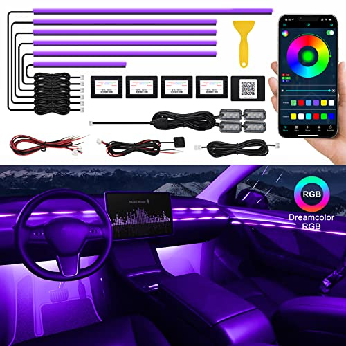Acrylic Interior LED Strip Light for Car with Wireless APP, RGB 10 in 1 with 175 inches 593 LEDs Fiber Optic Ambient Lighting Kits, 16 Million Colors Sync to Music Function LED Strip for Car