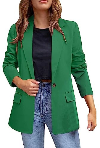 L9WEI Blazer pour femme - Élégant - Manches longues ouvertes - Couleur unie - Pour l'automne et l'hiver, vert, L