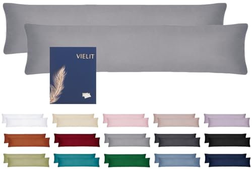 Vielit Seitenschläferkissen Bezug 40 x 145 2er Set Kissenbezug 40x145 Seitenschläfer Kopfkissenbezug Weich Kissenbezüge Kissenhülle Öko-Zertifikat Grau