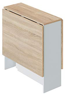 HOGAR24 ES Mesa Cocina con alas abatibles, Extensible de 31 a 140 cm, Color Roble Canadian y Blanco artik